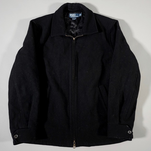 Polo Ralph Lauren Other - Polo Ralph Lauren Harrington Jacket Mens Medium Black Wool Blend Quilted Zip Up